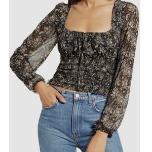FREE PEOPLE - Lolita Peasant Blouse Top Floral Printed Dark Size Large